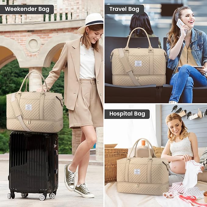 LOVEVOOK Travel Duffle Bag,Weekender Bags for Women with Shoe Compartment，Carry on Overnight Bag with Toiletry Bag,Gym Duffel Bag with Wet Pocket, Hospital Bags for Labor and Delivery