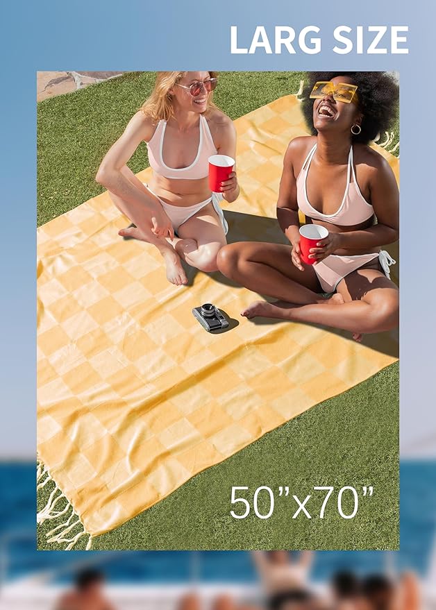 Antfuny Giant Beach Towel Blanket Autumn Outing Stuff for Women & Men Road Trip Camping Gear Ship Cruise Gear Must Haves Yard Mat Large L Yellow Plain Pattern Airplane Accessories Travel Gadgets