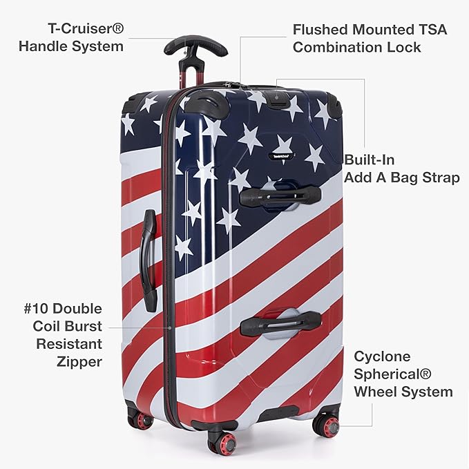 Traveler's Choice Maxporter II Polycarbonate Hardside Trunk with Spinner Wheels, American Flag, 31-Inch Large Trunk