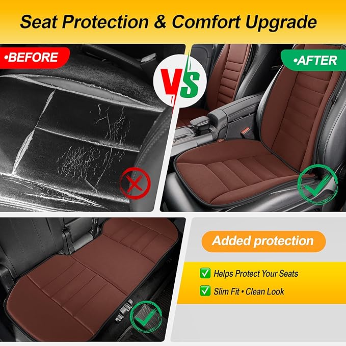 kingphenix 5-Piece Memory Foam Car Seat Cushion Set with Full Back Support Pillow, Comfort for Long Drives & Road Trips, Universal Automotive Comfort for Most Car, Van, Truck, SUV, Brown
