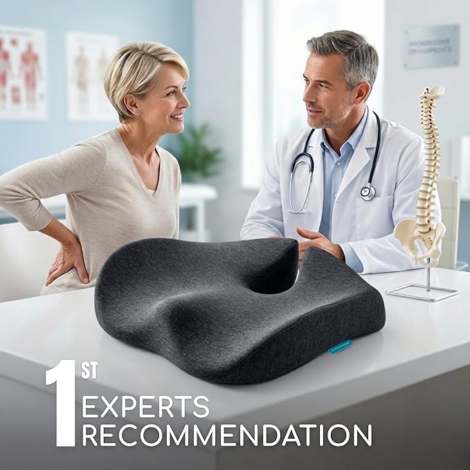 Ergonomic Seat Cushion for Sciatica & Tailbone Pain Relief – Extra Large Memory Foam Office Chair Cushion for Long Sitting, Orthopedic Coccyx Cushion for Desk Chair, Car & Wheelchair(Black)
