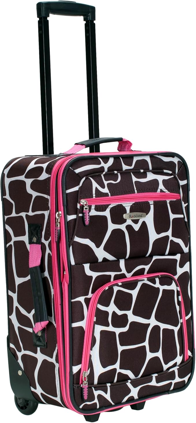 Rockland Fashion Softside Upright Luggage Set,Expandable, Pink Giraffe, 2-Piece (14/19)