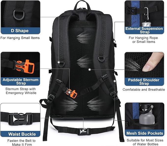40L/50L Expandable Hiking Backpack for Men and Women, Travel Camping Backpack Flight Approved