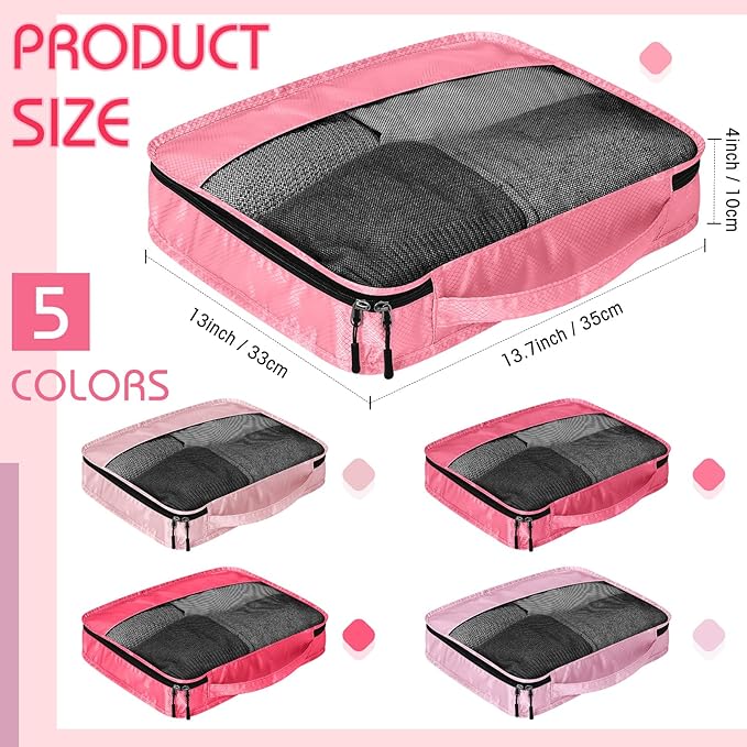 5 Pcs Packing Cubes for Suitcase Large Travel Cubes Carry on Luggage Organizer Bags for Clothes Accessories(M,Pink)