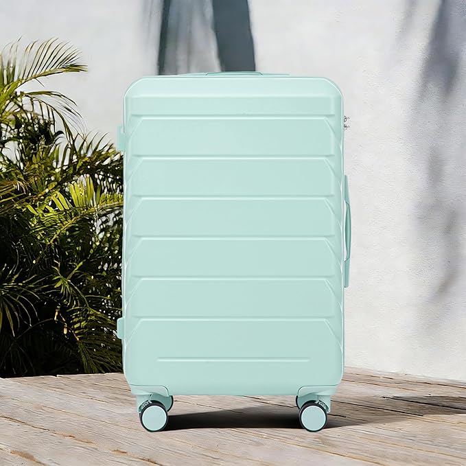 28 Inch Checked-Large Luggage, Lightweight ABS Hard Shell Suitcase with Spinner Wheels, Expandable Travel Luggage with Combination Lock & Side Hooks for Men Women (Green, 28)
