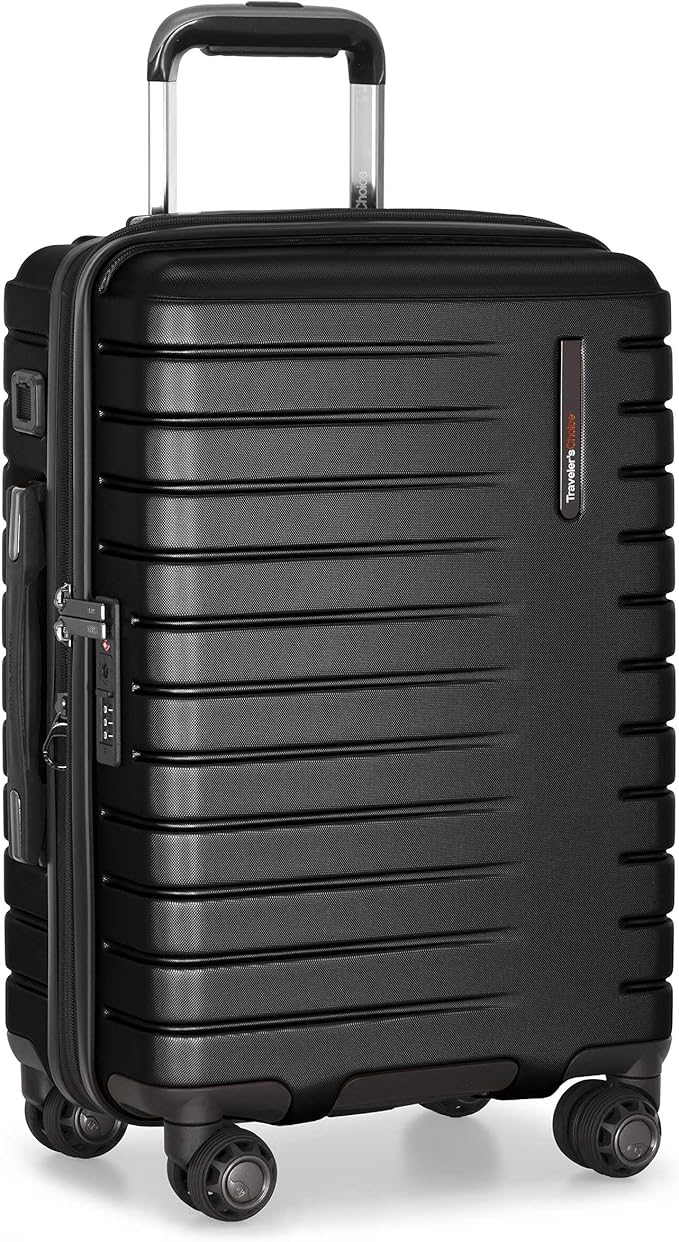 Traveler's Choice Archer Polycarbonate Hardside Spinner Luggage Set, Tie Down Straps, Black, Carry-On 21-Inch
