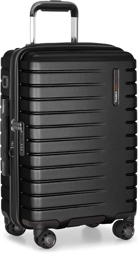 Traveler's Choice Archer Polycarbonate Hardside Spinner Luggage Set, Tie Down Straps, Black, Carry-On 21-Inch