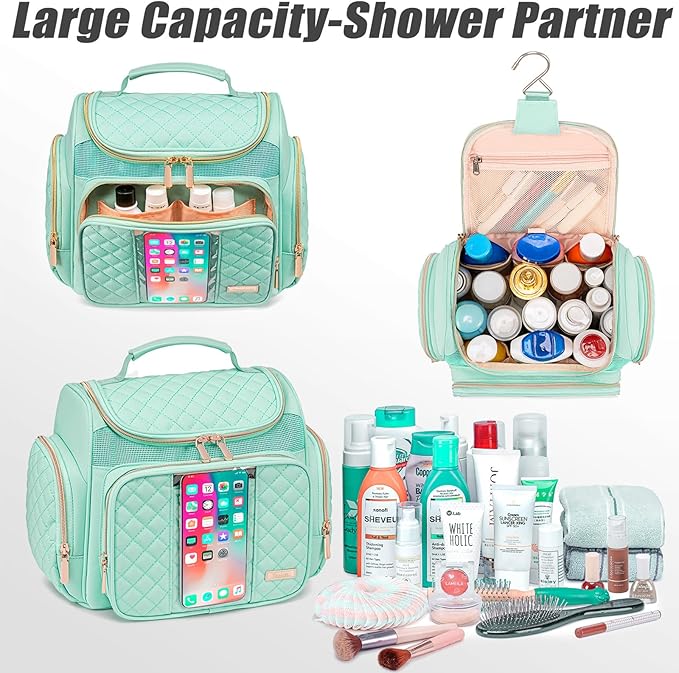 Large Toiletry Bag for Women Men,Bathroom Bag,Water Resistant Shower Bag,Makeup Bag,Portable Shower Caddy for College Dorm,Hanging Travel Toiletry Bag with Transparent Waterproof Phone Pocket