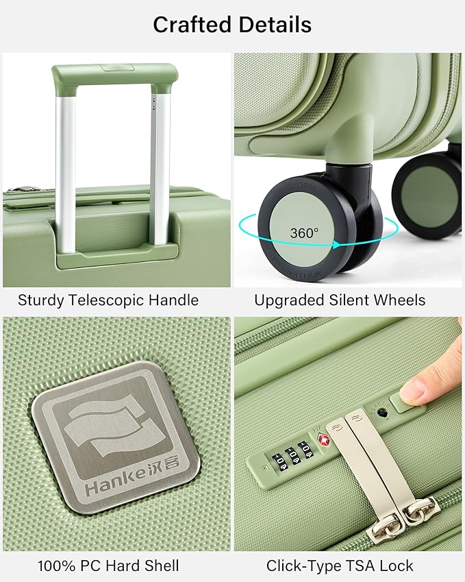 Hanke Hardside Expandable Large Checked Luggage, 28 Inch Top Opening Trunk Luggages with Spinner Wheels, All-PC Hard Shell Suitcase, Lightweight TSA Approved (Bamboo Green, 120L)