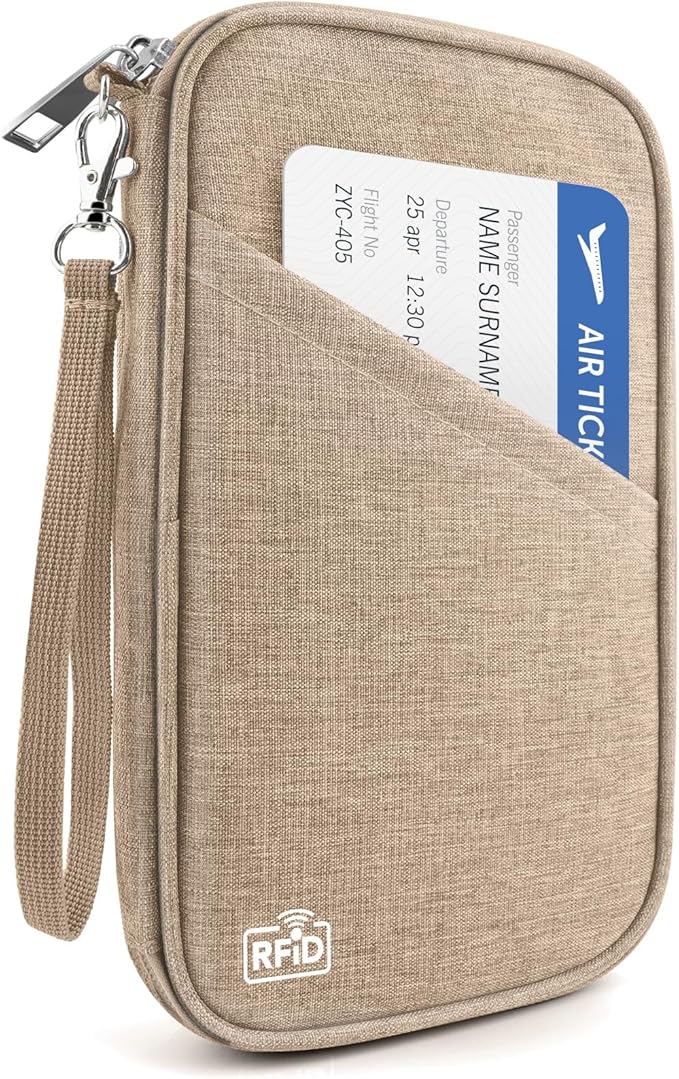 Passport Holder Family RFID Travel Document Organizer for Women Waterproof Passport Wallet Men Portable Case for Cards, Boarding Pass, ID, Money, Tickets with Zipper
