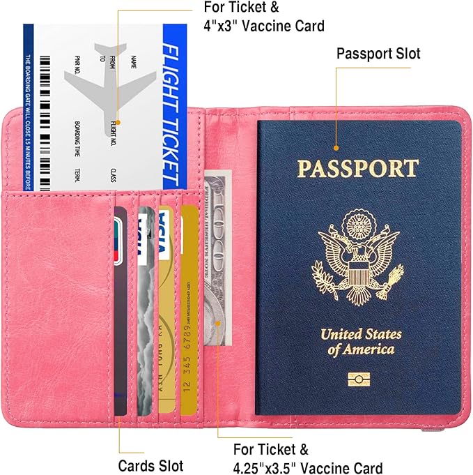 Premium Passport Holder for Travel, RFID Blocking Passport Cover Slim, Durable & Travel-Friendly, Passport Wallet Keep Your Documents Safe & Organized (Pink)