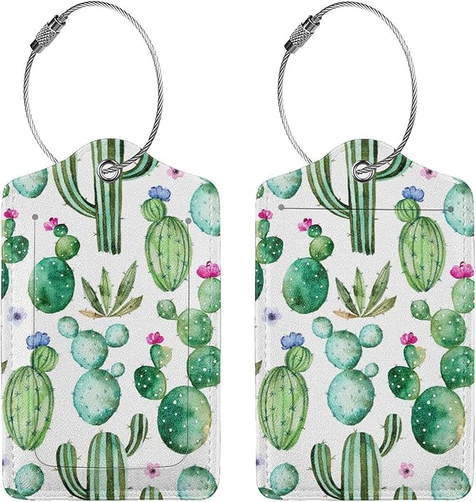 Cactus 2 Pcs Luggage Tags, Privacy Cover Id Label with Stainless Steel Loop and Address Card for Suitcases & Travel Bags