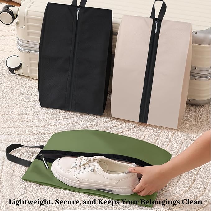Shoe Bags for Travel Waterproof Odor Absorbing Lightweight Golf Soccer Shoe Storage Organizer Pouch with Smooth Zipper and Handle, Portable Travel Essentials (Dark Green, 1-Pack)