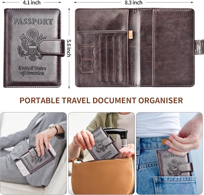 Herain Passport Holder for Travel Cruise Essentials, 2 Pcs Passport Cover Wallet Case Travel Gifts Women Men Family, RFID Passports Book Card Holders Travels Accessories Must Haves