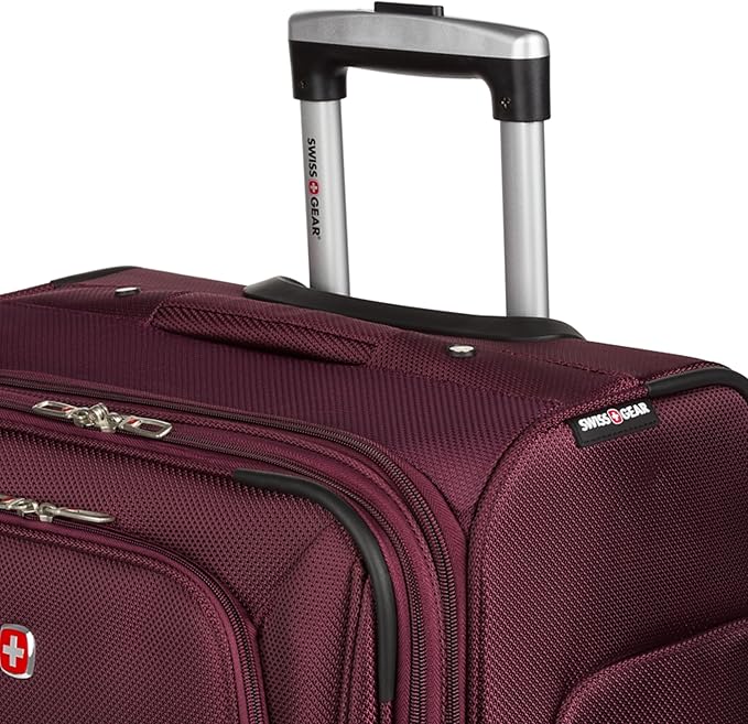SWISSGEAR Sion Softside Expandable Spinner Luggage Durable Lightweight Travel Suitcase, Merlot, Checked-Medium 25-Inch