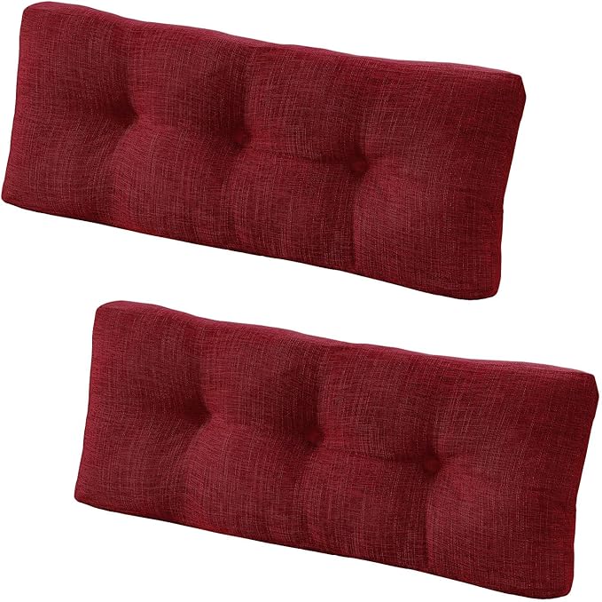 downluxe Indoor Bench Cushion for Indoor Furniture, Non-Slip Tufted Overstuffed Textured Foam Bench Seat Cushion, 2 Pack, 36" X 14" X 4", Burgundy