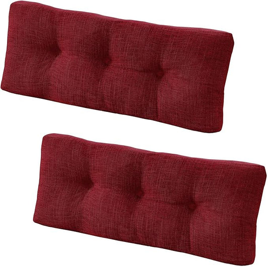 downluxe Indoor Bench Cushion for Indoor Furniture, Non-Slip Tufted Overstuffed Textured Foam Bench Seat Cushion, 2 Pack, 36" X 14" X 4", Burgundy