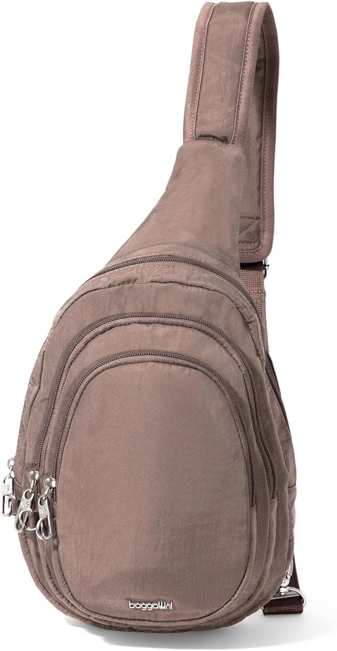 Baggallini Securtex® Anti-Theft Multi Zip Sling - Lightweight 8.6"x15.2" Travel Bag with Locking Zippers & RFID Protection