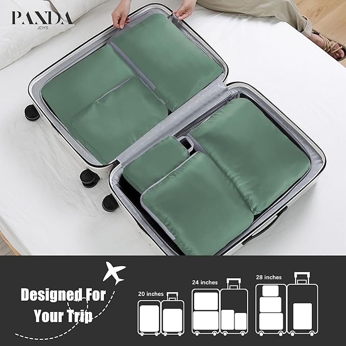 4 Set Compression Packing Cubes Travel - Travel Accessories Expandable Packing Organizers for Carry On - Essentials Luggage Bags - Green