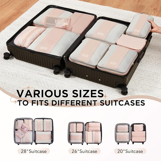 10 Set Compression Packing Cubes for Travel Gifts Women Mom,OlarHike Luggage Clothes Organizer for Travelers,Airplane/Cruise/Car/Train Travel Essentials,Compressible Expandable Saver Space Bags(Beige)