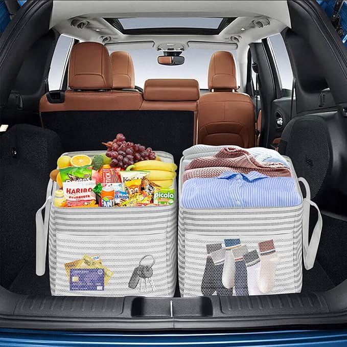 LHZK Standing Extra Large Utility Tote Bag with Metal Wire Frame and the Sides Rinforced, Extra Large Tote Bag with Handle, Reusable Grocery Bags Foldable, Beach Bag, Car Tote (Grey, 26''x15''x13'')