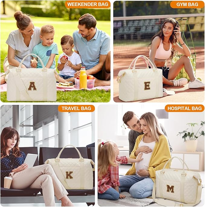 Gifts for Women, Initial Travel Duffle Bag, Personalized Weekender Overnight Bags, Gift for Mom Friend College Girl Graduation Teacher（Beige,S)