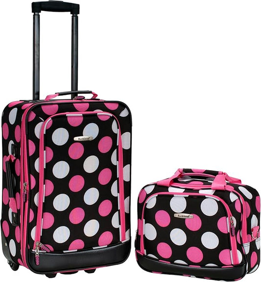 Rockland Fashion Softside Upright Luggage Set,Expandable, Multi/Pink Dot, 2-Piece (14/19)