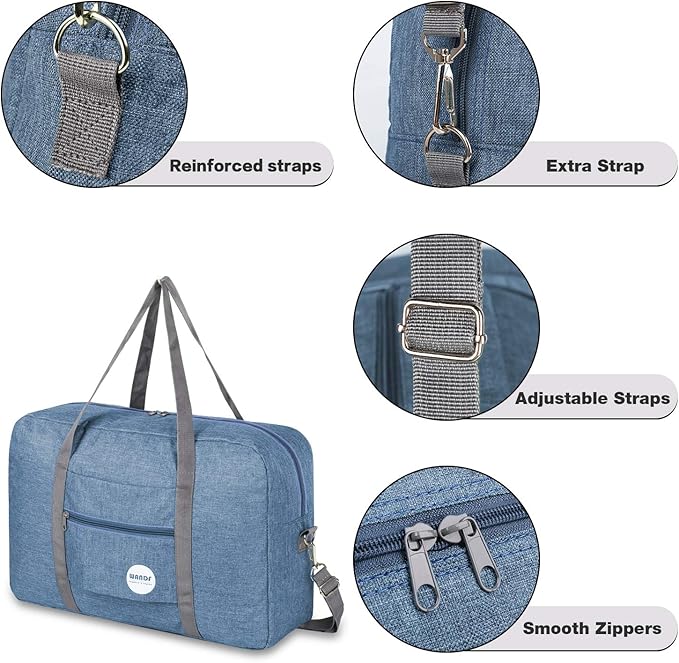 WANDF For Spirit Airlines Personal Item Bag 18x14x8 Travel Duffel Bag Underseat Foldable Carry-on Luggage for Women