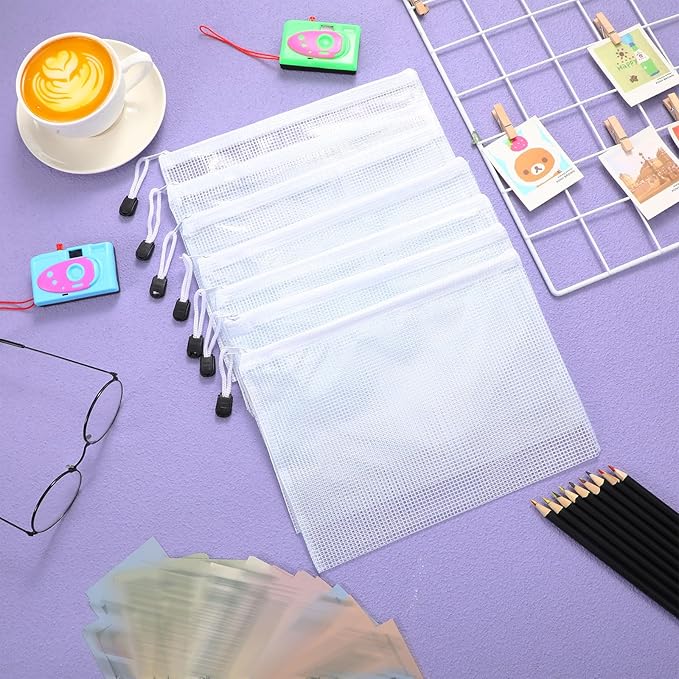 Jetec 32 Pcs Mesh Zipper Bags Toy Storage Bikini Organizer Bag Bolsas Para Guardar Trajes De Bano Waterproof Zipper Reusable Pouch Puzzle Multipurpose for Storage Office(White,9 x 7 Inch)
