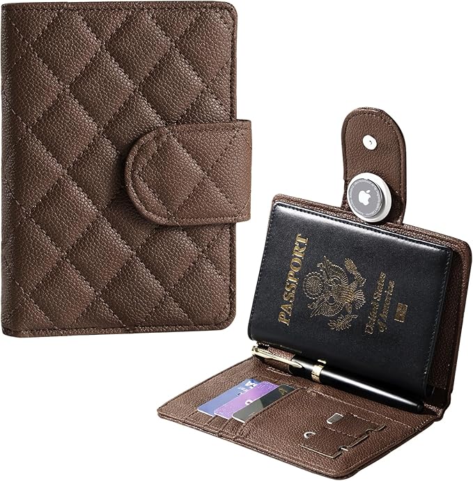 Passport Holder for Travel RFID Passport Holder with Airtag Compact Leather Passport Cover Case with Card Holders SIM Slots Passport Wallet for Women Men Airport Essentials Gift