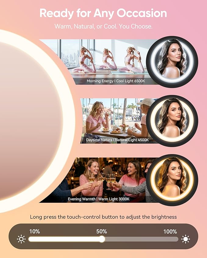 Travel Makeup Mirror with Lights 2026 New, 1X/30X Magnification Double Sided Lighted Mirror, 3 Color Lighting & Stepless Dimming, 2000mAh Foldable Portable Mirror for Desk & Travel