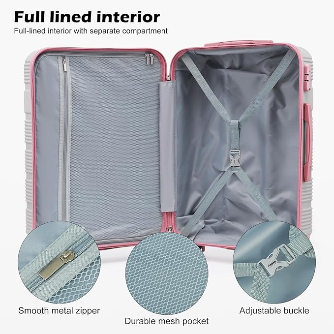 LONG VACATION 6 Piece ABS+PC Hardshell Luggage Set with Spinner Wheels, Lightweight suitcase set with TSA Lock & YKK Zipper