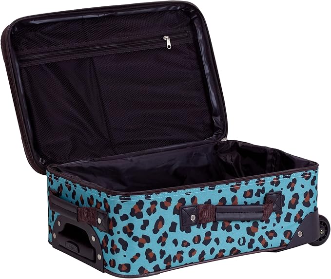 Rockland Jungle Softside Upright Luggage Set, Blue Leopard, 4-Piece Set (14/29/24/28)