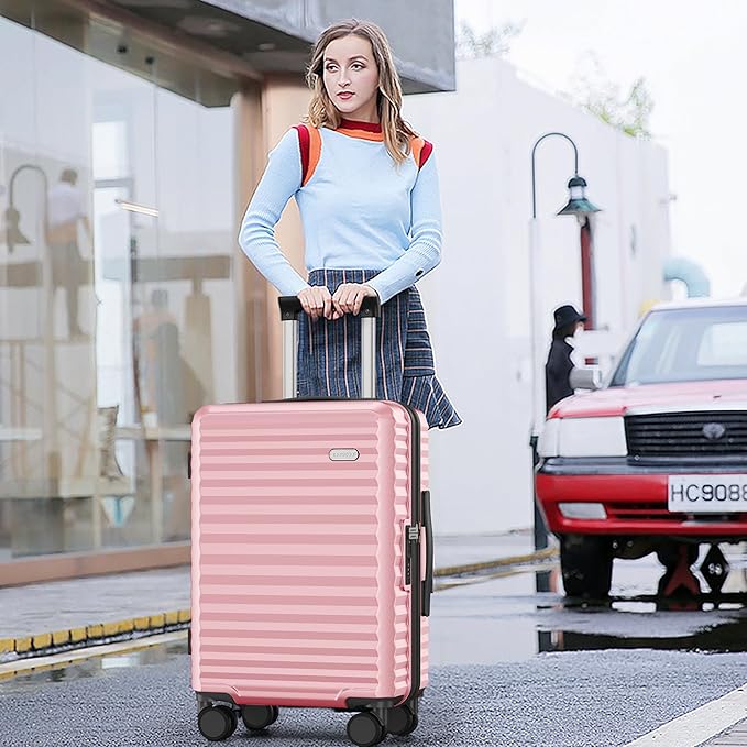 SHOWKOO Suitcase Hardside Expandable Luggage Set, Suitcase with Double Spinner Wheels TSA Lock 3 Piece Set Pink (DB/TB/28in)