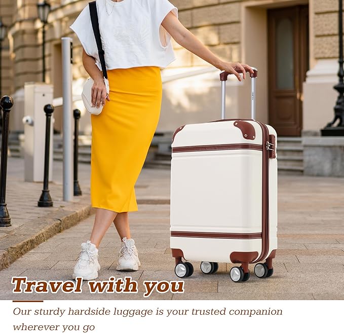 Merax Suitcase Set 28 inches Expandable Luggage with TSA Lock Spinner Wheels Hardshell Lightweight Vintage Luggage with Travel Bag,White