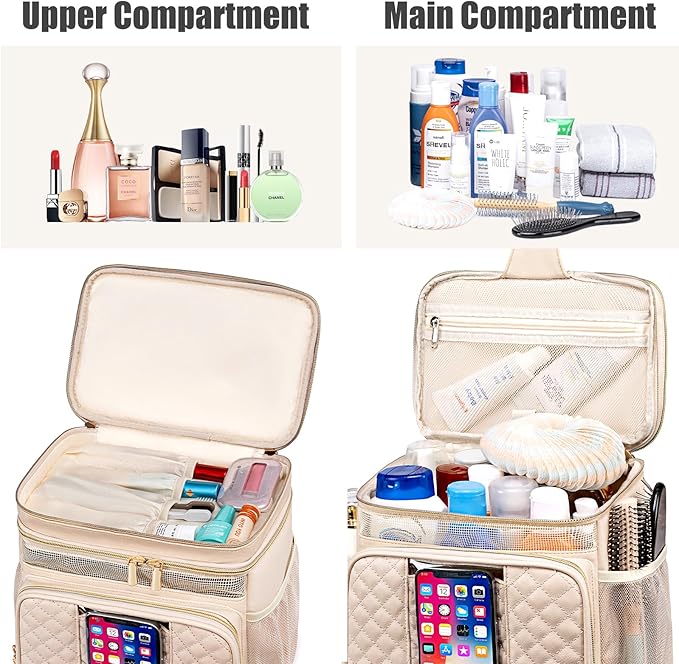 Large Leather Toiletry Bag for Women Men,Bathroom Bag,Water Resistant Shower Bag,Makeup Bag,Portable Shower Caddy for College Dorm,Hanging Travel Toiletry Bag with Transparent Waterproof Phone Pocket