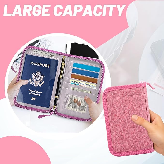 Passport Holder for Travel Essentials, RFID Blocking Protector Passport Wallets, Passport Document Organizer Case for Travel Must Have, Passport Book for Women, Couple, Family Cards, Tickets, ID, Cash