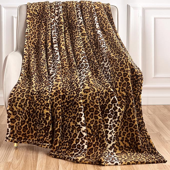Leopard Print Blanket Fleece Throw for Bed Sofa Travel and Camping, Super Soft Cozy Fluffy Plush Cheetah Print Blanket for All Seasons 60"x80" (Dark Brown)