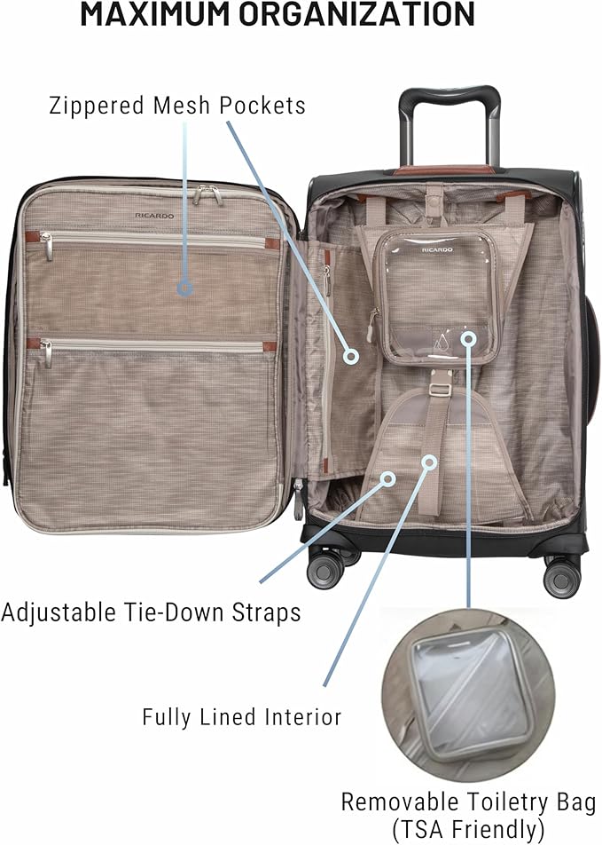 Ricardo Beverly Hills Montecito 3.0 Softside Luggage Collection – Expandable Suitcases with Wheels and TSA Lock. 21” Carry-on, Graphite