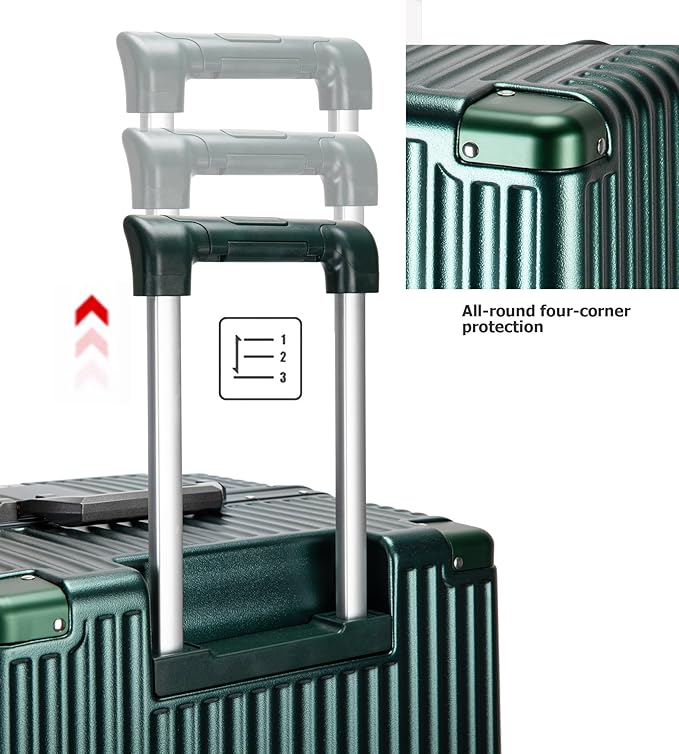 feilario 30in Super Large Captain Aluminum Frame Hardside Spinner Wheels Luggage, Removable Wheels Zipperless Checked Suitcase with Cup Holder/Phone Holder (Forest Green,30in)