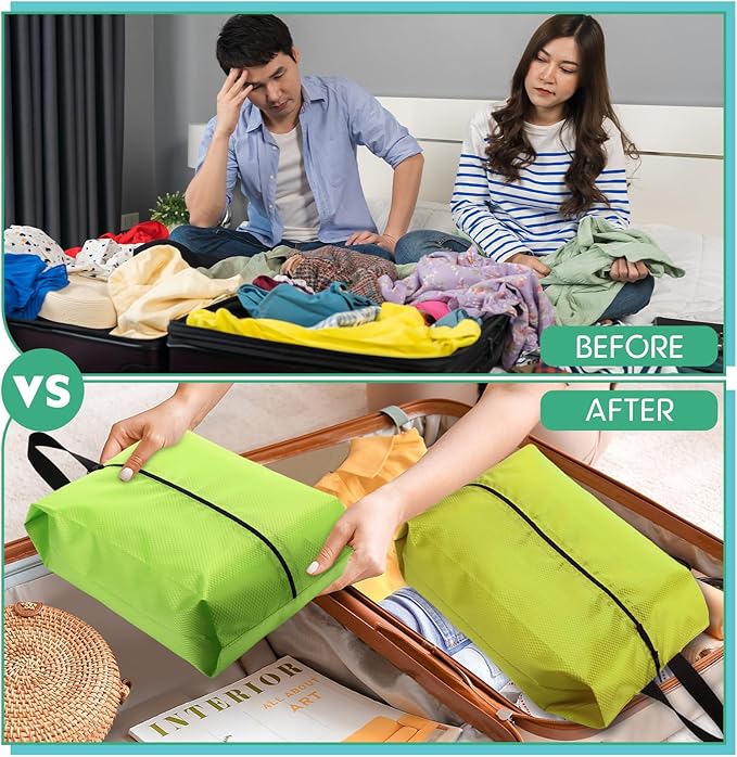 6 Pcs Travel Shoe Bags with Zipper Portable Suitcase Shoe Organizer Packing for Men Women Nylon Multicolor(L,Green)