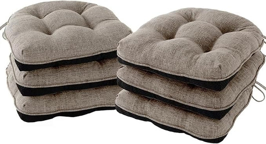 Chair Cushions for Dining Chairs Set of 6, Kitchen Chair Cushions, Chair Pads with Ties and Non Slip Backing, Tufted Memory Foam Seat Cushion 6 Pack, 15.5" x 15.5" x 4", Khaki