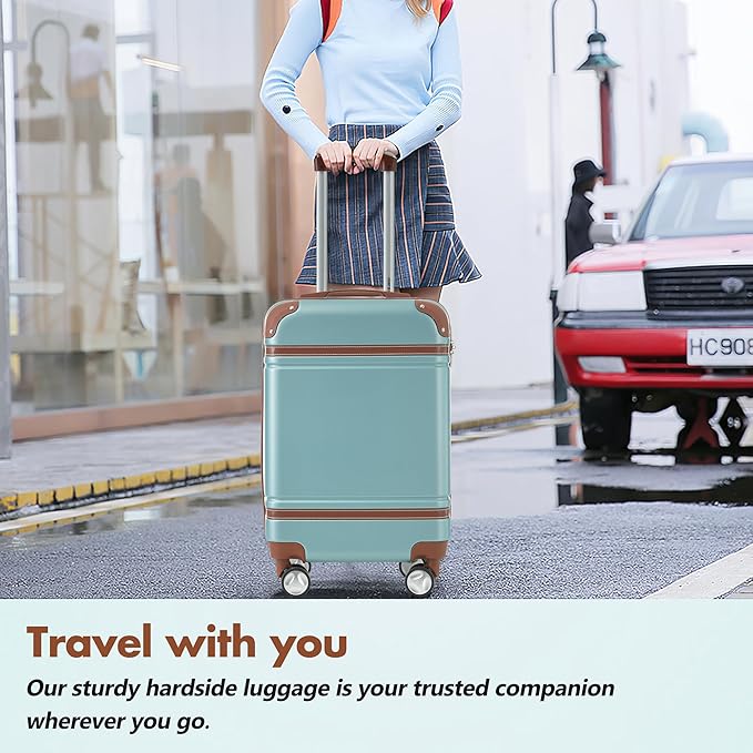 Merax 24 Inch Checked Luggage, Expandable Suitcase with Spinner Wheels, Hard Shell Vintage Luggage Set with TSA Lock(Green)