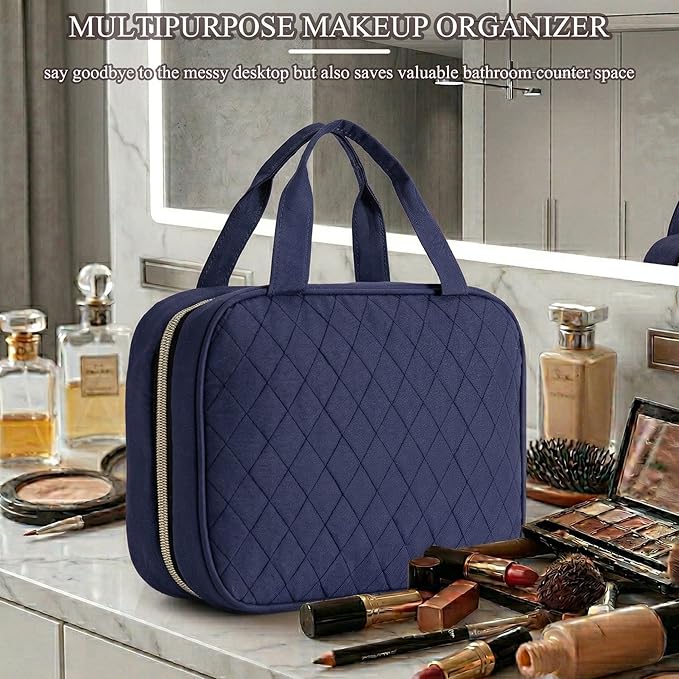 MODENGKONGJIAN Travel Toiletry Bag - Hanging Toiletry Bag for Women, Waterproof Makeup Cosmetic Bag Travel Organizer for Accessories, Shampoo, Full-size Container, Toiletries (Dark Blue)