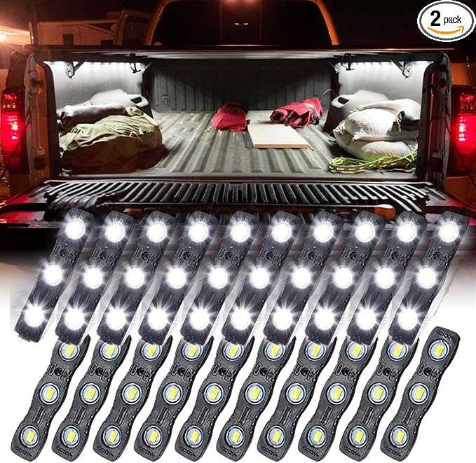 Ampper White LED Rock Light for Bed Track, 60 LEDs Cargo Pickup Truck Bed Lighting Kit W/Switch Fuse for Truck Bed, Foot Wells, Under Car, Rail Light and More (20 Pcs)