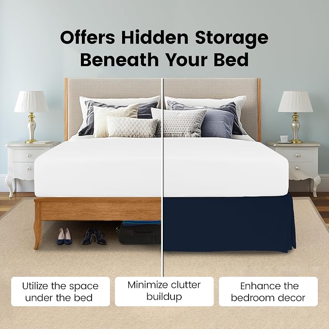Twin Bed Skirt, Hides Under-Bed Storage 15 Inch Drop, Pleated, Navy | Easy Fit Design, Shrinkage & Fade Resistant, Hotel Style, Microfiber Durable Fabric, Machine Washable