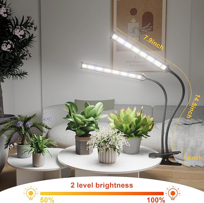 LED Grow Light,White Full Spectrum Clip Plant Growing Lamp | Desk Lamp with High Power Red Blue LEDs for Indoor Plants,Adjustable Gooseneck,Dimming & Optional Auto Timer