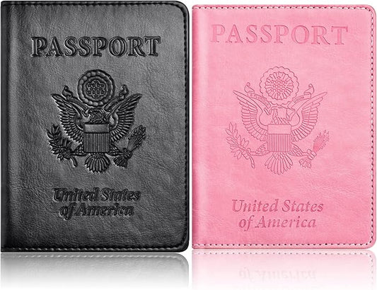 Eoehro Passport Holder for Travel Essentials-2Pack, Passport Wallet Cover Case for Travel Must Haves Accessories,Passport Book Holders for Women and Men