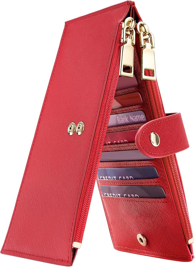 Travelambo RFID Wallet Women Large Size Bifold Multi Card Wallet Case with Zipper Pocke Credit Card Holder for Women