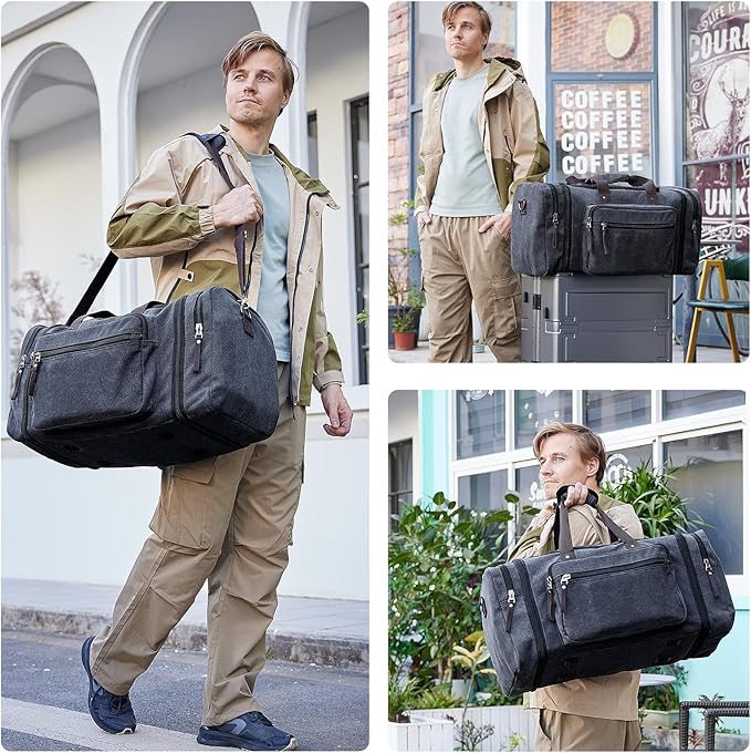 Canvas Expandable Duffle Bag for Men Traveling, Luggage Travel Bag Weekender Overnight Bag,Mens Gym Carry on Duffel Bags